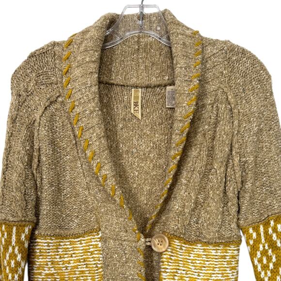 Chunky Knit Cardigan Sweater BKE S Wool Cable Shawl Layers Cozy Boho Fisherman - Picture 5 of 9